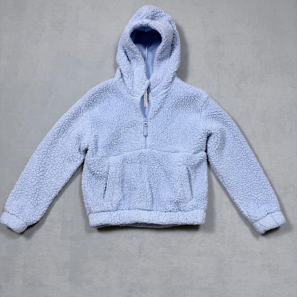 Sherpa Fleece Cozy Hooded Pullover Quarter Zip Mondetta Kids Blue M 10/12